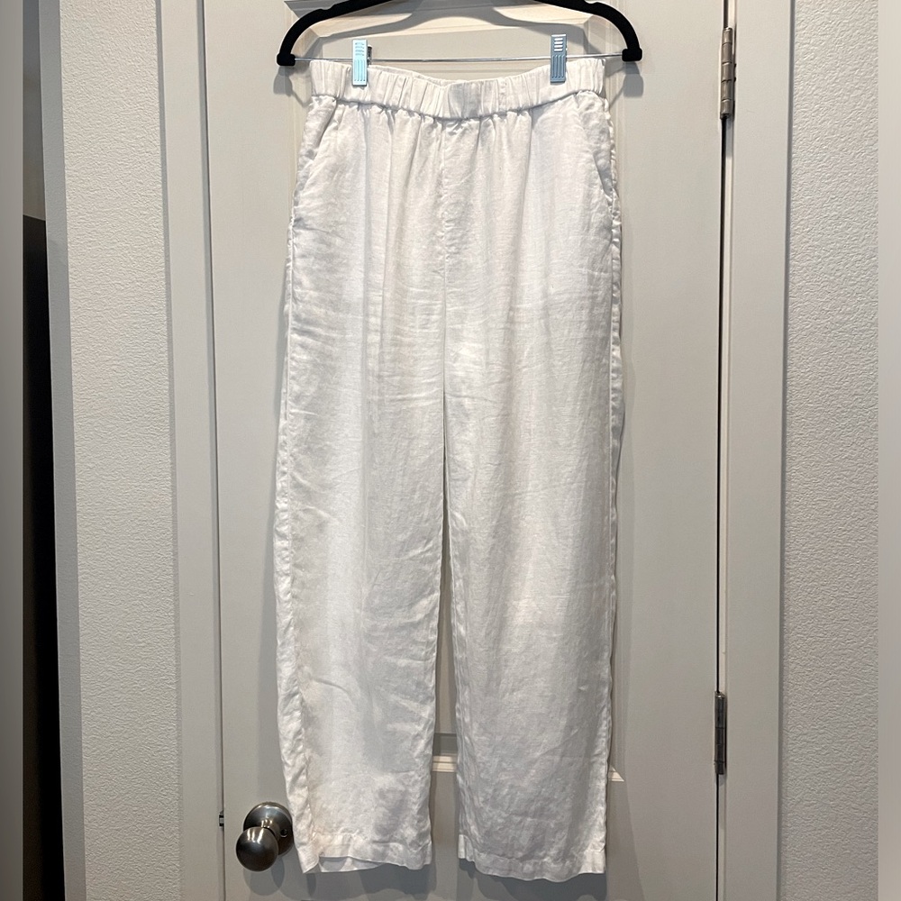 Quince 100% Linen Tapered Ankle Pant, White, Size Small